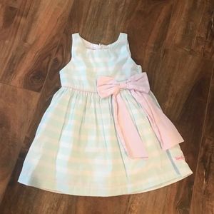 toddler Aqua Stripe Sateen Bow Dress - RuffleButts
